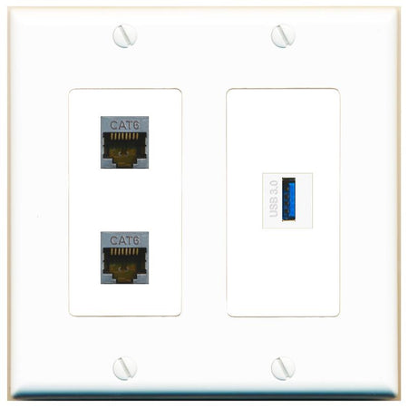 2 CAT6-SHIELDED USB-3 Wall Plate [White]