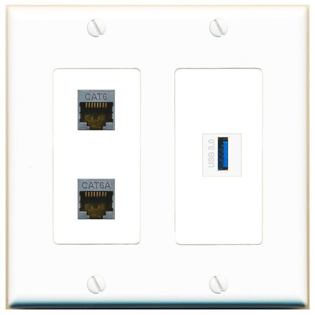 CAT6-SHIELDED CAT6A USB-3 Wall Plate [White]