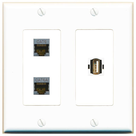 CAT6-SHIELDED CAT6A USB2 Wall Plate [White]