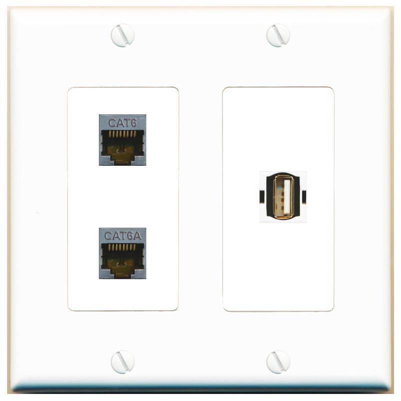 CAT6-SHIELDED CAT6A USB2 Wall Plate [White]