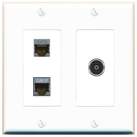 CAT6-SHIELDED CAT7 TOSLINK Wall Plate [White]