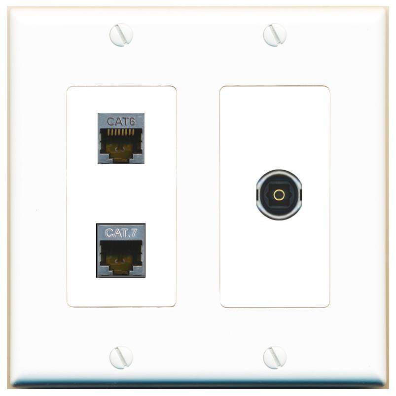 CAT6-SHIELDED CAT7 TOSLINK Wall Plate [White]