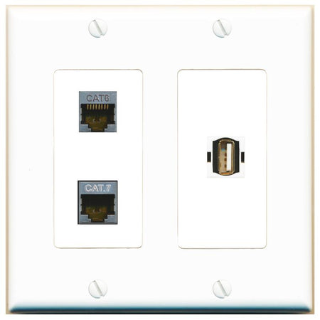 CAT6-SHIELDED CAT7 USB2 Wall Plate [White]