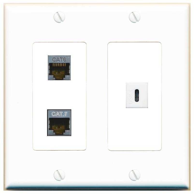 CAT6-SHIELDED CAT7 USBC Wall Plate [White]