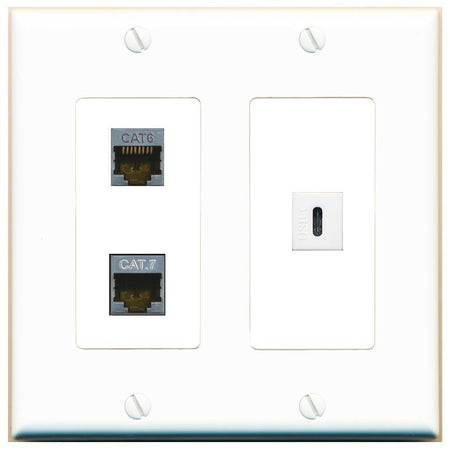 CAT6-SHIELDED CAT7 USBC Wall Plate [White]