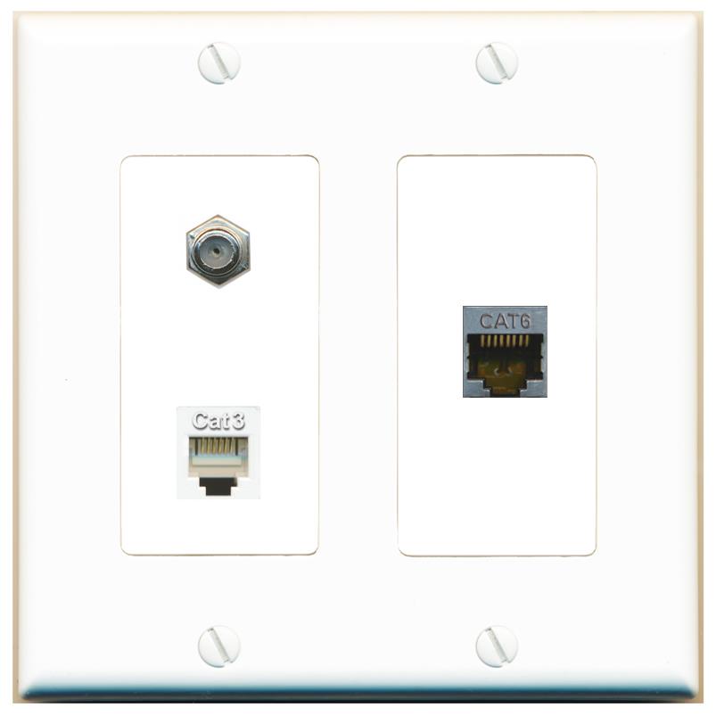 CAT6-SHIELDED COAX PHONE Wall Plate [White]