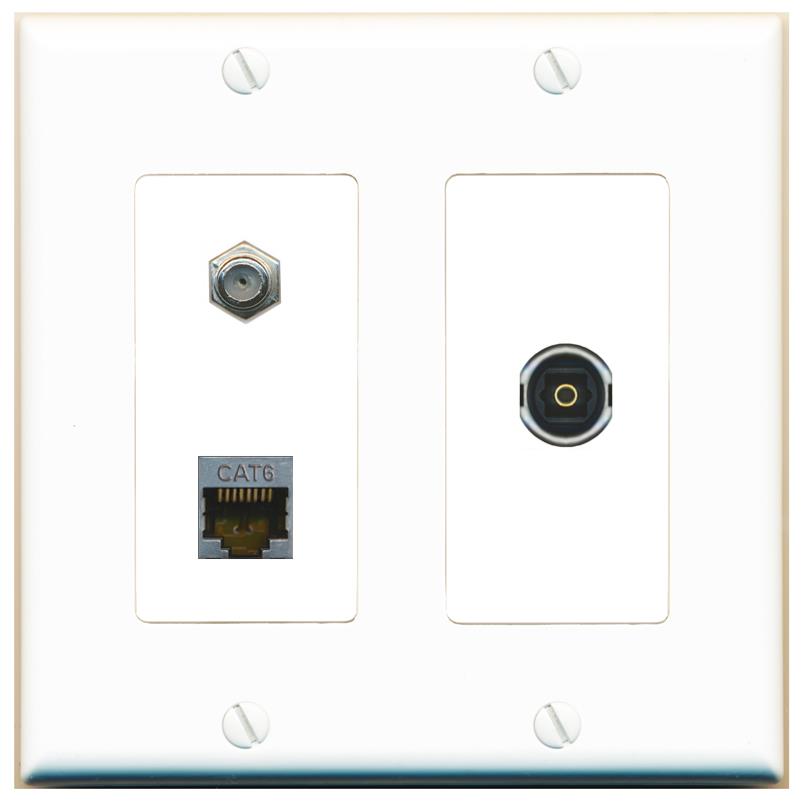 CAT6-SHIELDED COAX TOSLINK Wall Plate [White]