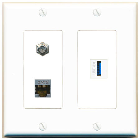 CAT6-SHIELDED COAX USB-3 Wall Plate [White]