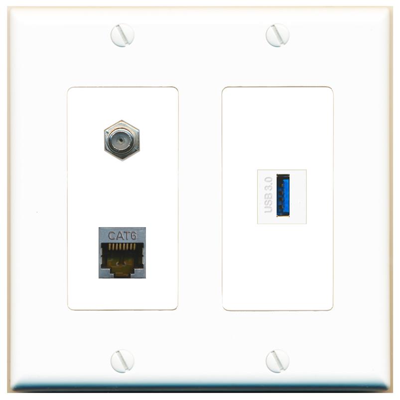 CAT6-SHIELDED COAX USB-3 Wall Plate [White]