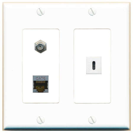 CAT6-SHIELDED COAX USBC Wall Plate [White]