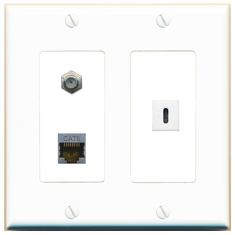 CAT6-SHIELDED COAX USBC Wall Plate [White]