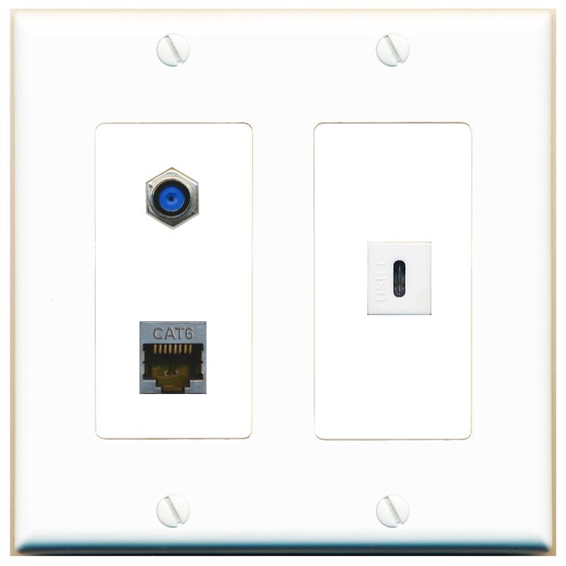 CAT6-SHIELDED F81 USBC Wall Plate [White]