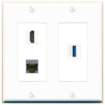 CAT6-SHIELDED HDMI USB-3 Wall Plate [White]