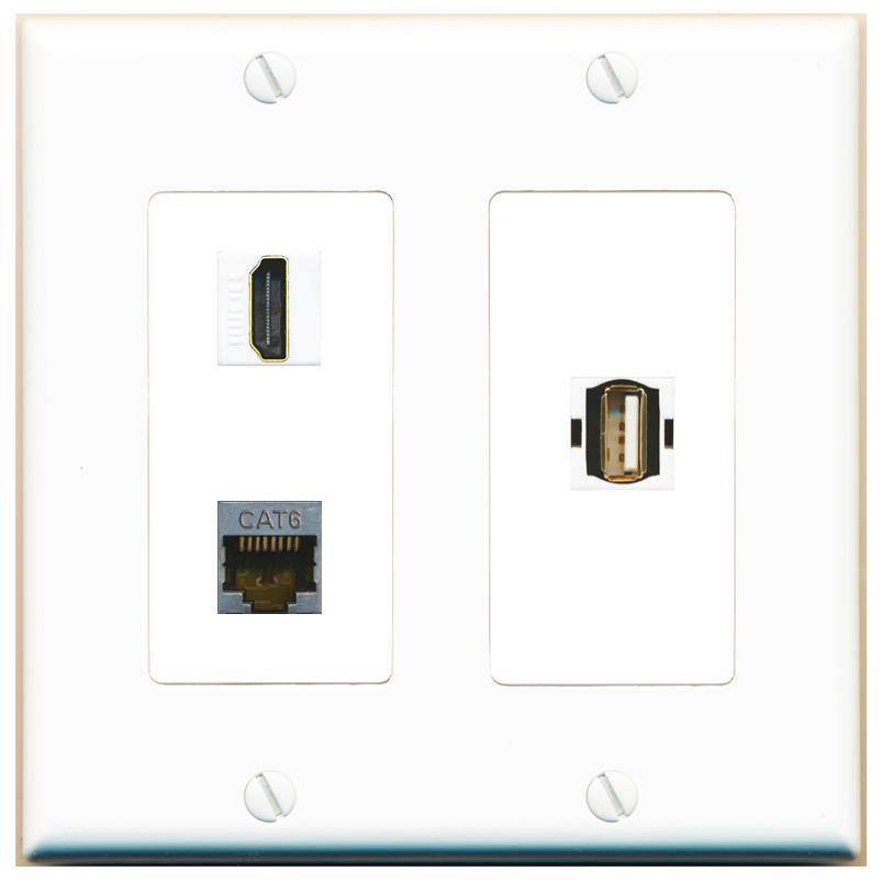 CAT6-SHIELDED HDMI USB2 Wall Plate [White]