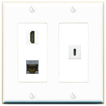 CAT6-SHIELDED HDMI USBC Wall Plate [White]