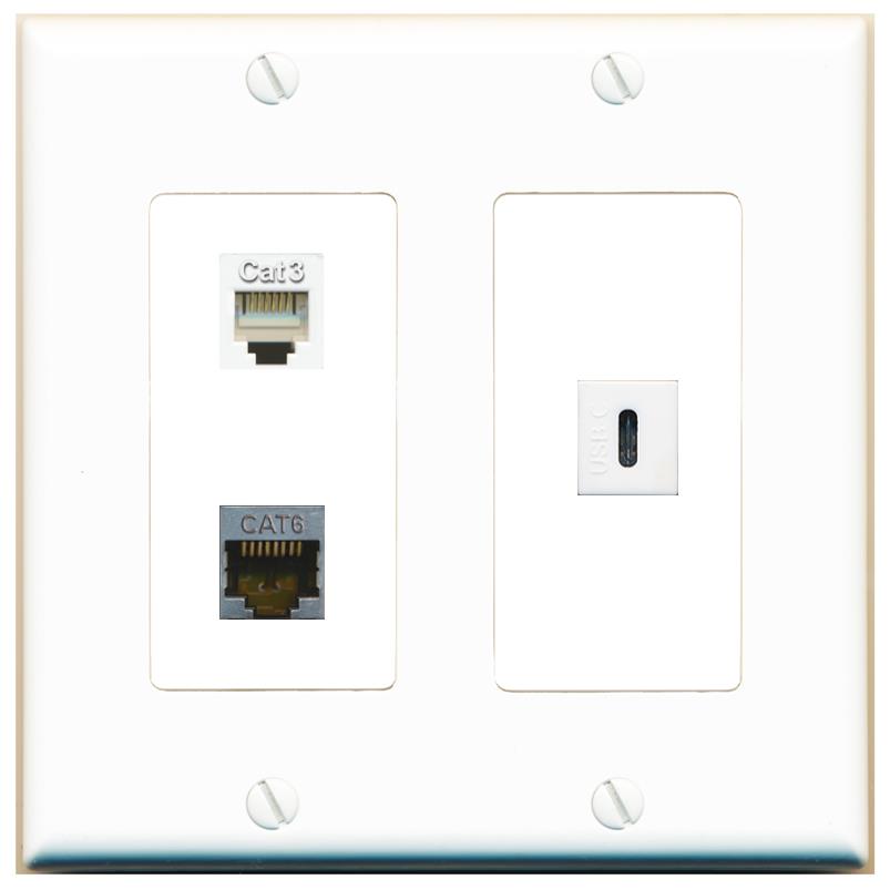 CAT6-SHIELDED PHONE USBC Wall Plate [White]