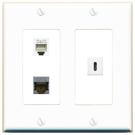 CAT6-SHIELDED PHONE USBC Wall Plate [White]