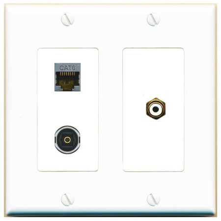 CAT6-SHIELDED RCA-WHITE TOSLINK Wall Plate [White]
