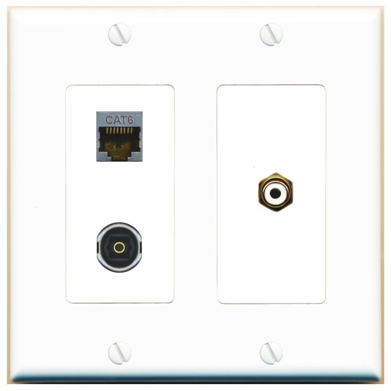 CAT6-SHIELDED RCA-WHITE TOSLINK Wall Plate [White]