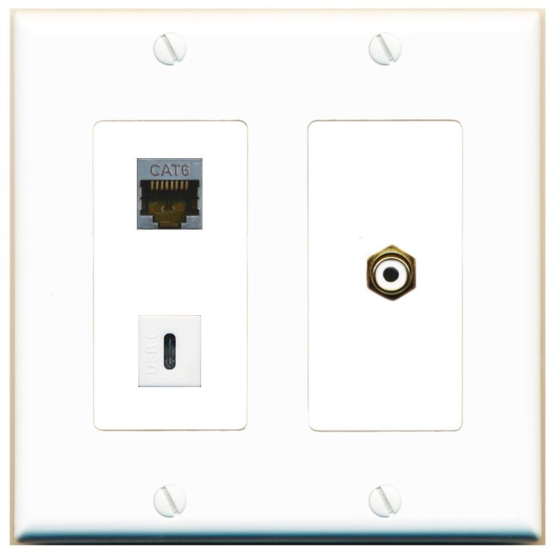 CAT6-SHIELDED RCA-WHITE USBC Wall Plate [White]