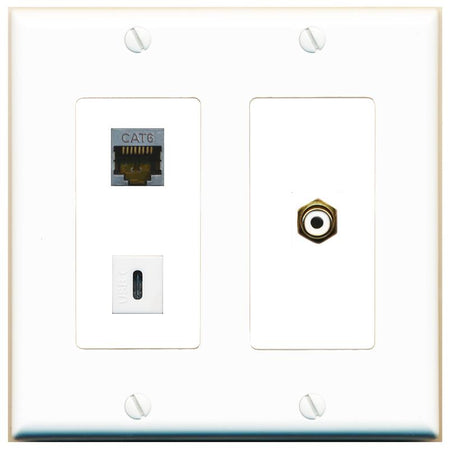 CAT6-SHIELDED RCA-WHITE USBC Wall Plate [White]