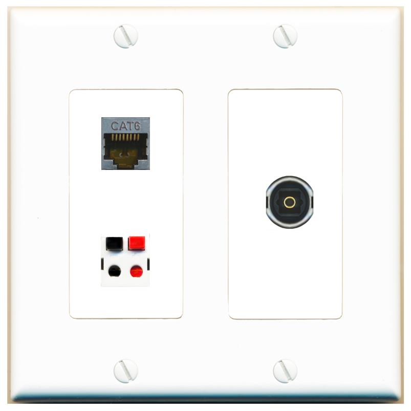 CAT6-SHIELDED SPEAKER TOSLINK Wall Plate [White]