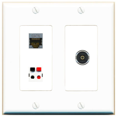 CAT6-SHIELDED SPEAKER TOSLINK Wall Plate [White]