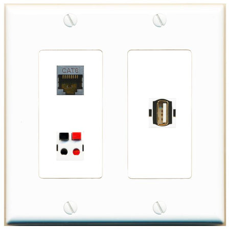 CAT6-SHIELDED SPEAKER USB2 Wall Plate [White]