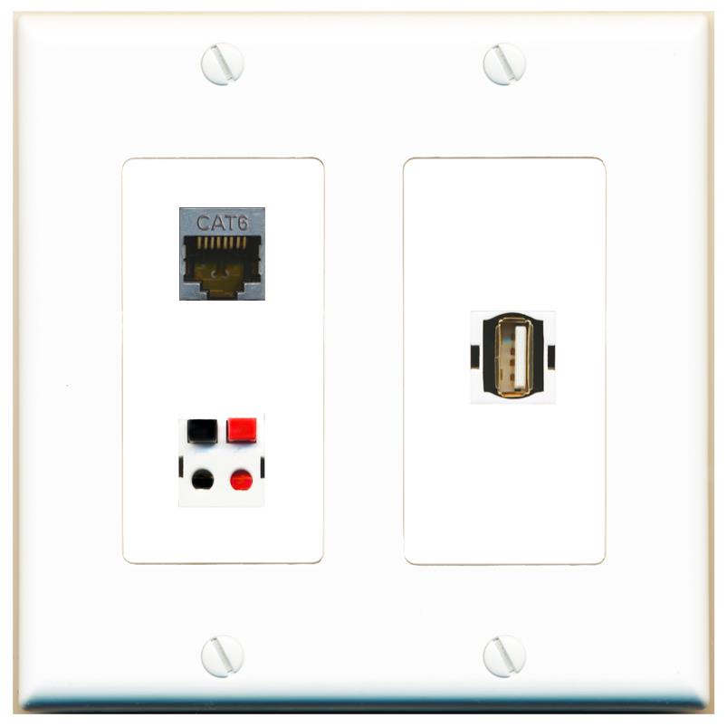 CAT6-SHIELDED SPEAKER USB2 Wall Plate [White]