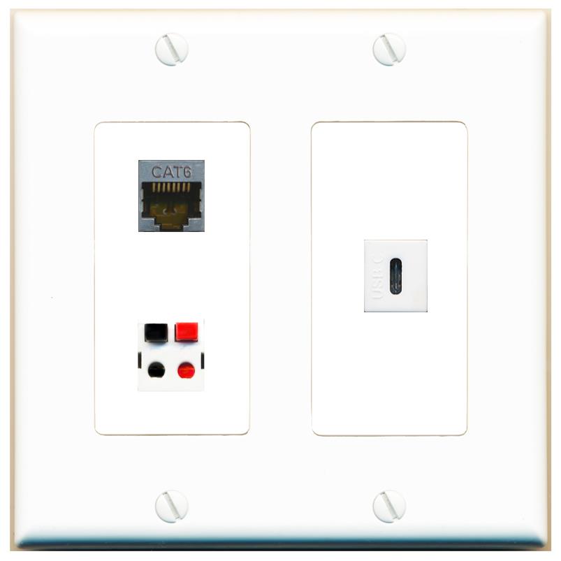 CAT6-SHIELDED SPEAKER USBC Wall Plate [White]