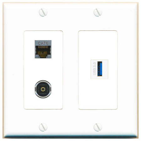 CAT6-SHIELDED TOSLINK USB-3 Wall Plate [White]
