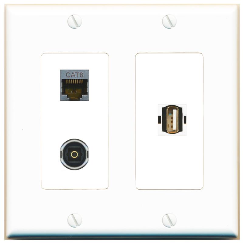 CAT6-SHIELDED TOSLINK USB2 Wall Plate [White]