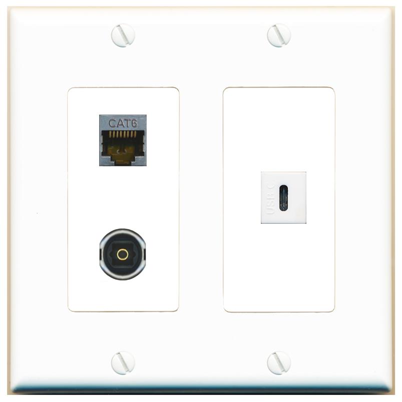 CAT6-SHIELDED TOSLINK USBC Wall Plate [White]