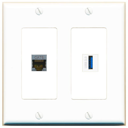 CAT6-SHIELDED USB-3 Wall Plate [White]