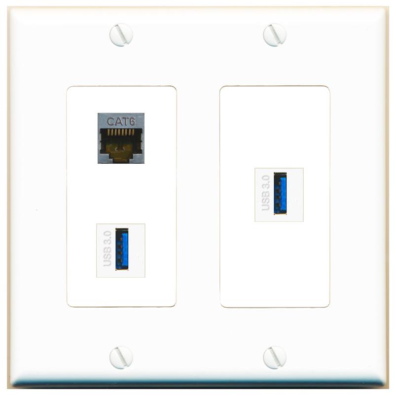 CAT6-SHIELDED 2 USB-3 Wall Plate [White]