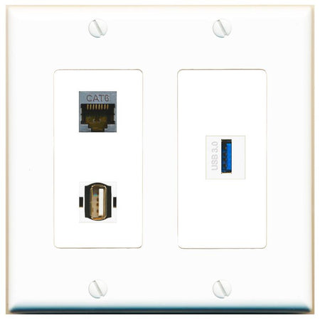 CAT6-SHIELDED USB-3 USB2 Wall Plate [White]
