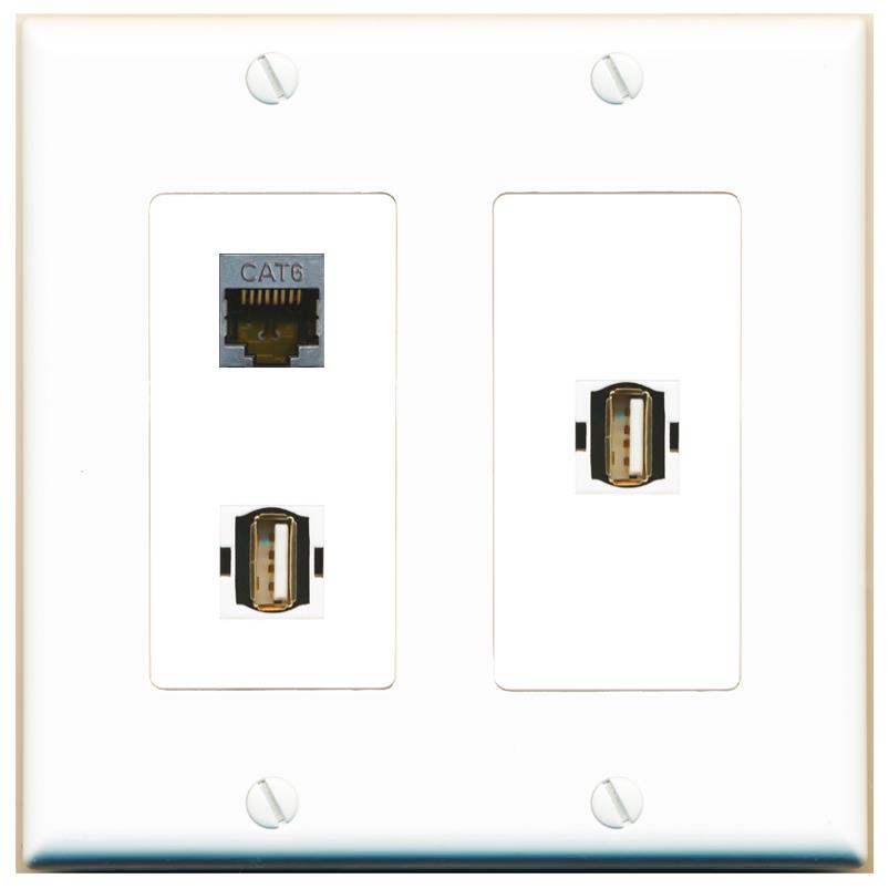 CAT6-SHIELDED 2 USB2 Wall Plate [White]