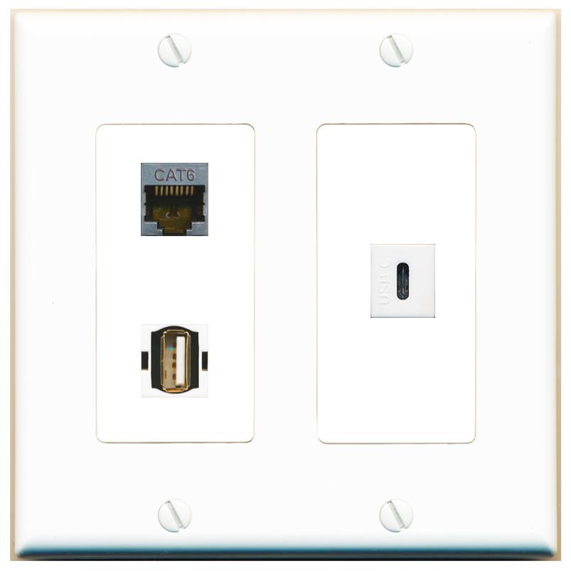 CAT6-SHIELDED USB2 USBC Wall Plate [White]