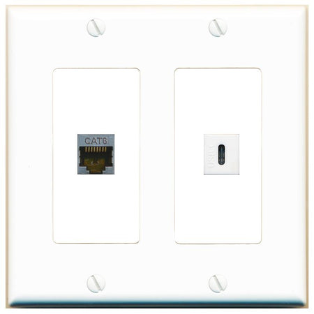 CAT6-SHIELDED USBC Wall Plate [White]