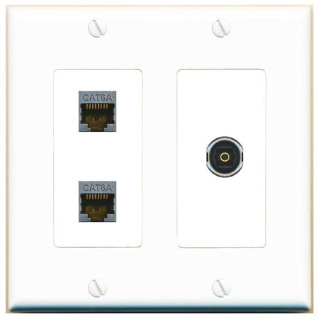 2 CAT6A TOSLINK Wall Plate [White]