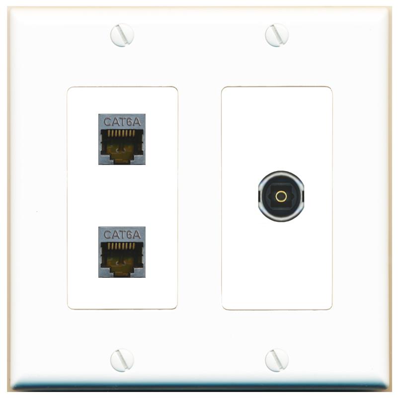 2 CAT6A TOSLINK Wall Plate [White]