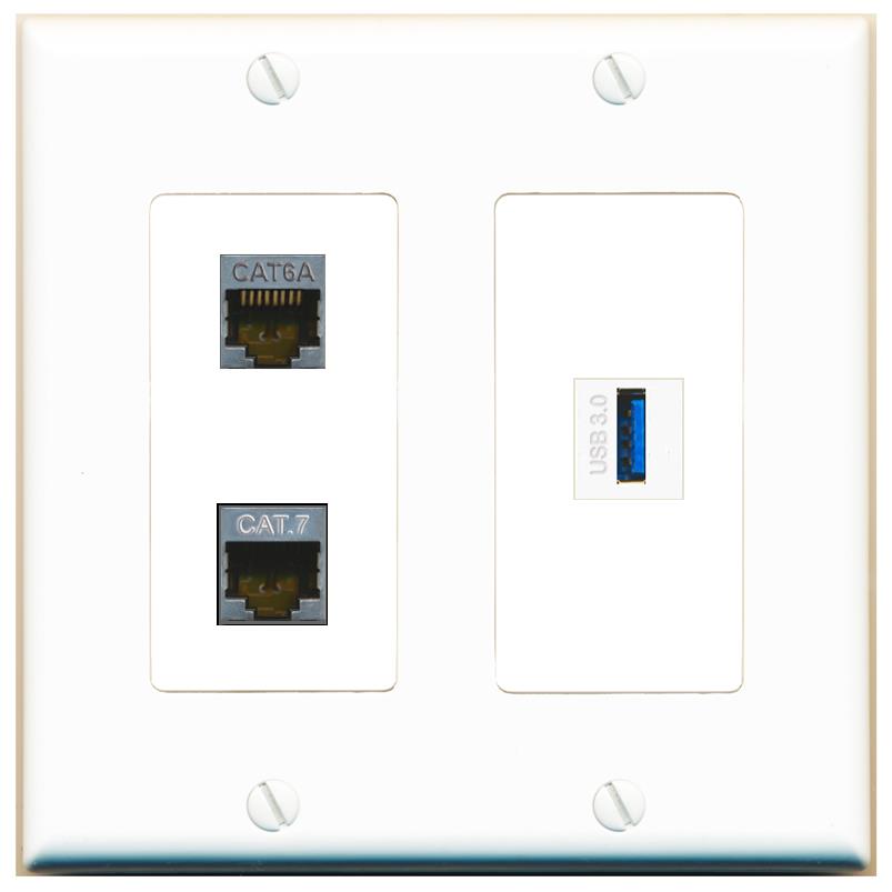 CAT6A CAT7 USB-3 Wall Plate [White]