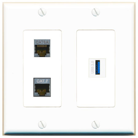 CAT6A CAT7 USB-3 Wall Plate [White]