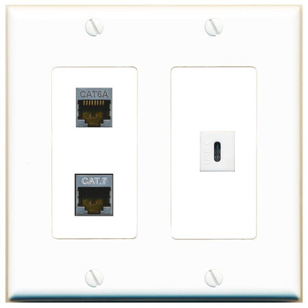 CAT6A CAT7 USBC Wall Plate [White]