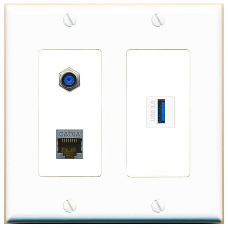 CAT6A F81 USB-3 Wall Plate [White]