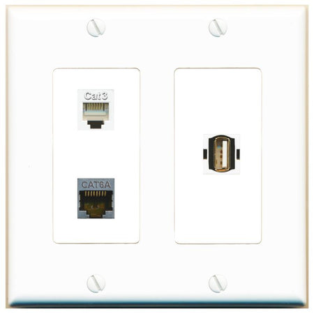 CAT6A PHONE USB2 Wall Plate [White]
