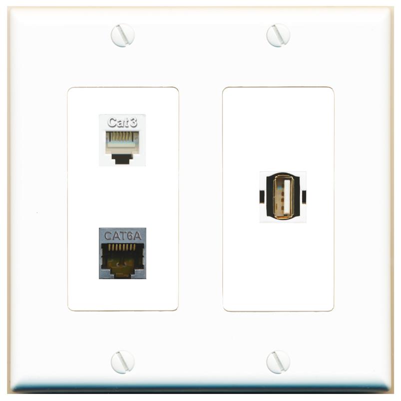 CAT6A PHONE USB2 Wall Plate [White]