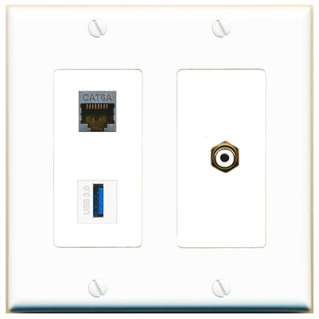 CAT6A RCA-WHITE USB-3 Wall Plate [White]