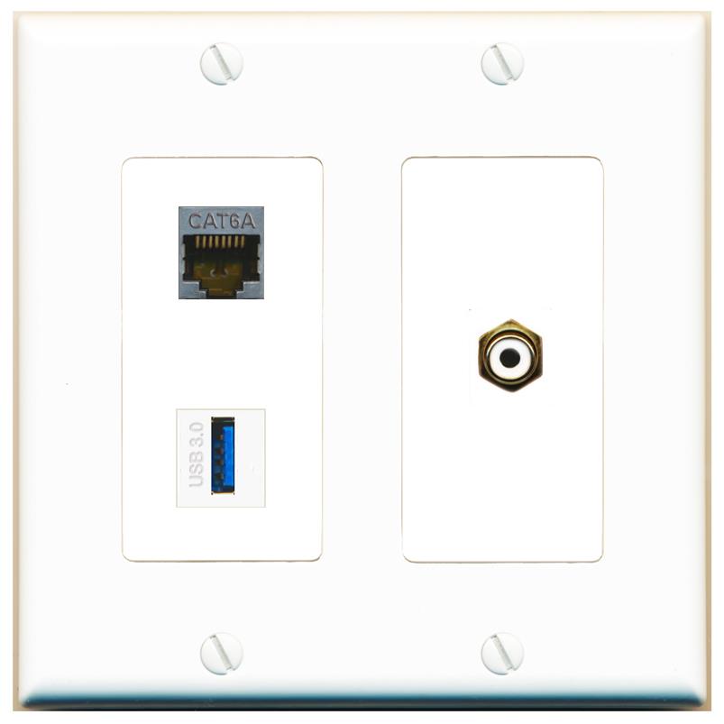CAT6A RCA-WHITE USB-3 Wall Plate [White]