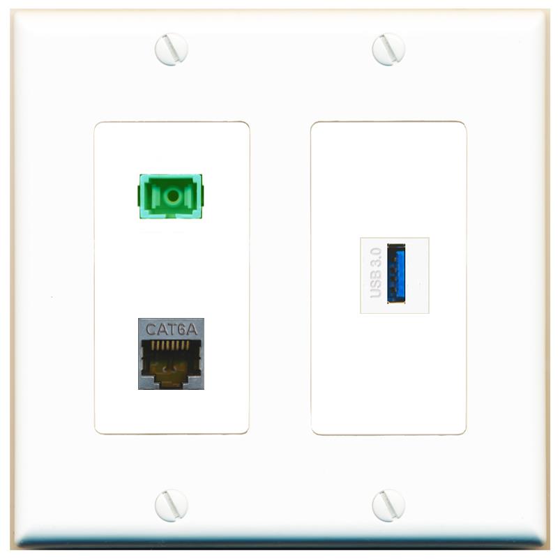 CAT6A SC-APC-SX USB-3 Wall Plate [White]